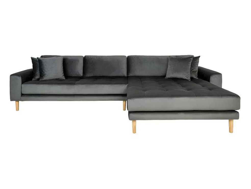 Flash Sale Lido Chaiselong Sofa Rechts Met 4 Kussens, Velour Grijs. Hoekbank