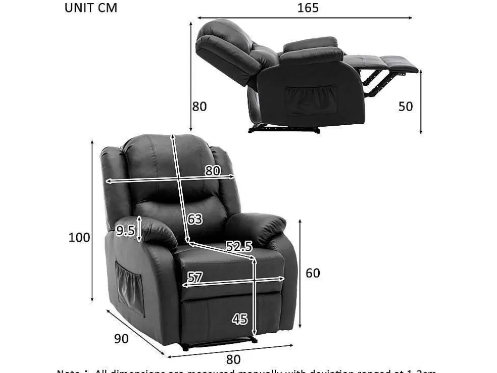 Hot Liggende Relaxfauteuil Met Verstelbare Handvoetsteun, Bekleding Van Zwart Kunstleer Fauteuil Kunstleer