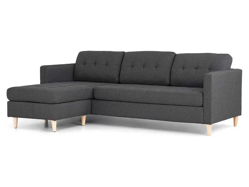 Outlet Marino 3-Zitsbank Met Chaise Longue Links Stof Donkergrijs. Modulair