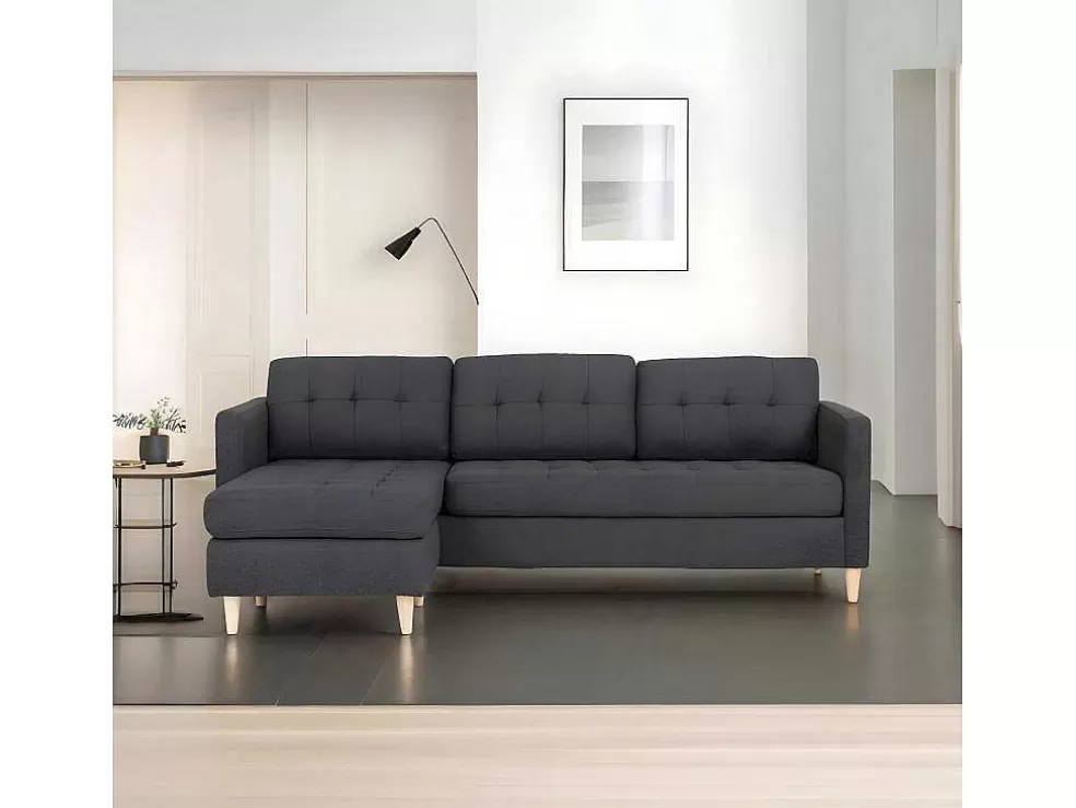 Outlet Marino 3-Zitsbank Met Chaise Longue Links Stof Donkergrijs. Modulair