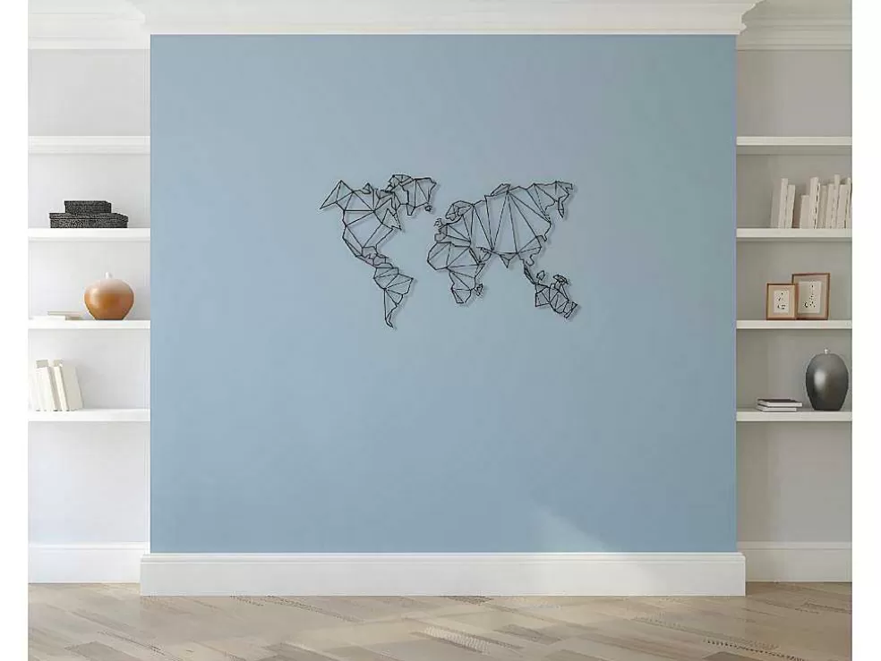 Sale Metalen Decoratie Wereldkaart 4, Zwart, 120X1,5X72 Cm, Decoratieve Wandplaat