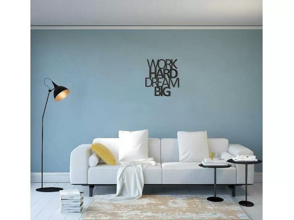 Best Sale Metalen Decoratie Work Hard Dream Big 1, Zwart, 65X1,5X70 Cm, Decoratieve Wandplaat