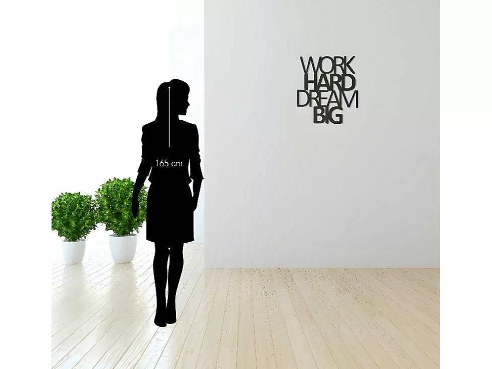 Best Sale Metalen Decoratie Work Hard Dream Big 1, Zwart, 65X1,5X70 Cm, Decoratieve Wandplaat