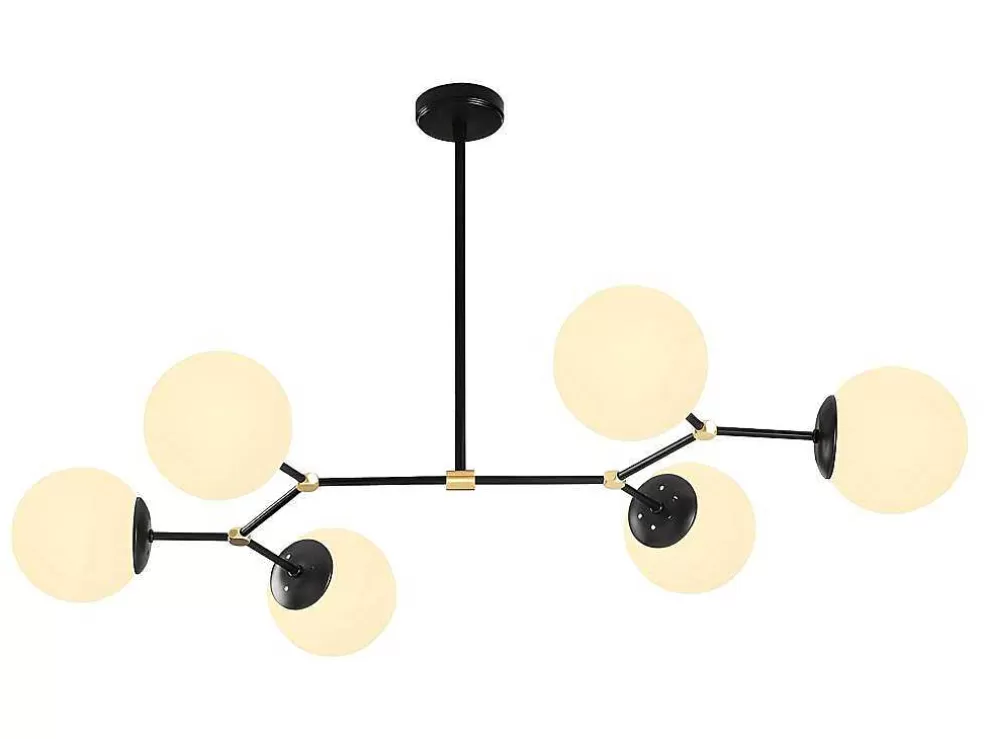 Sale Metalen Plafondlamp Met 6 Bollen Damar - L. 100 X H. 52 Cm - Zwart En Goudkleurig Hanglamp