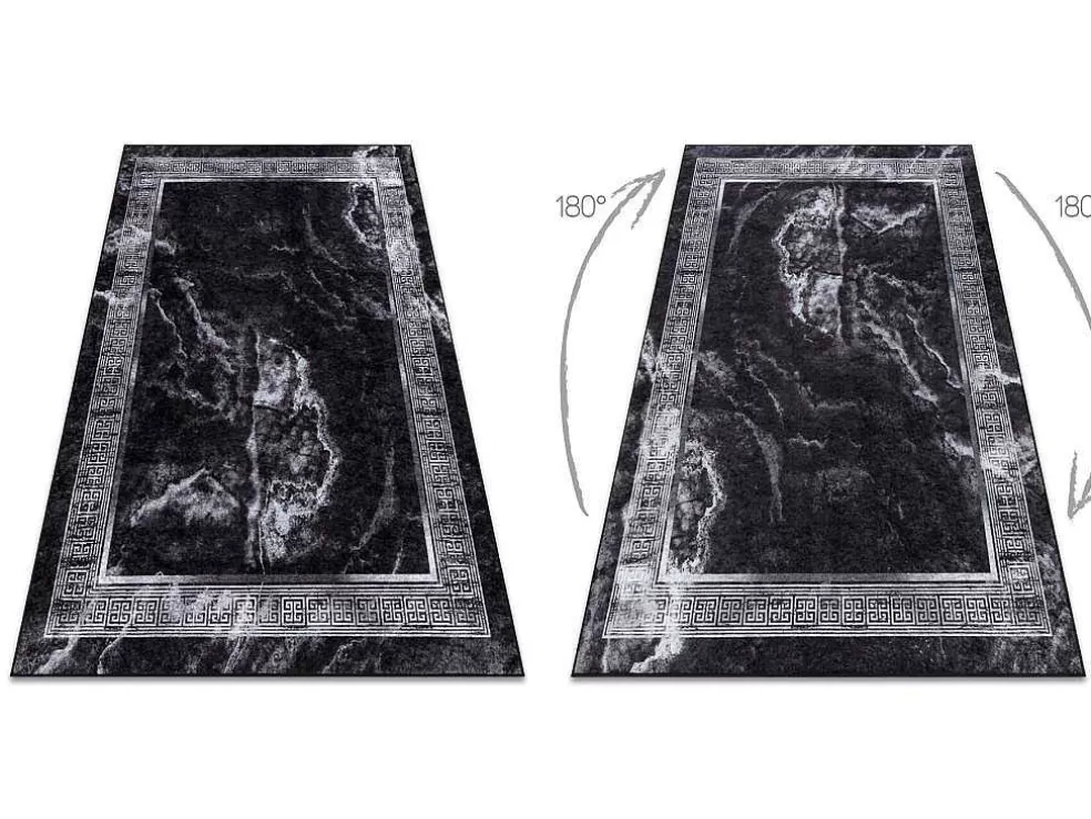 Clearance Miro 51278.810 Tapijt Wasbaar Marmer, Grieks Antislip - Zwart / Wit 140X190 Cm Klein Tapijt