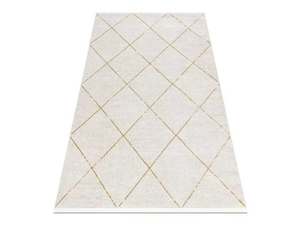 Outlet Modern Tapijt Duke 51245 Creme / Goud - Latwerk, Gestructureerd, Zeer 140X190 Cm Klein Tapijt
