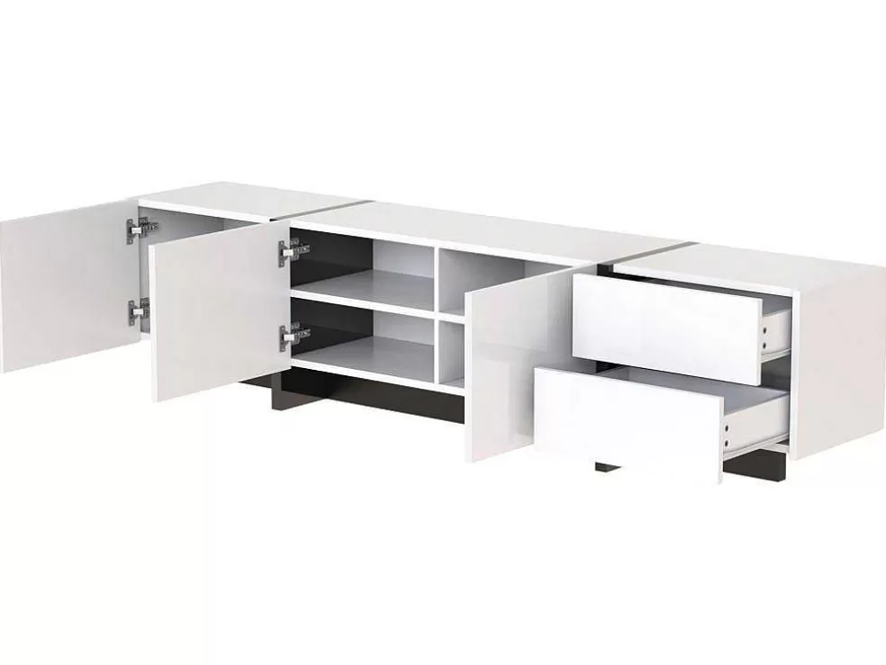 Flash Sale Modern Tv-Meubel 190Cm Met 3 Deuren En 2 Lades - Glanzend Wit & Zwart Tv-Meubel