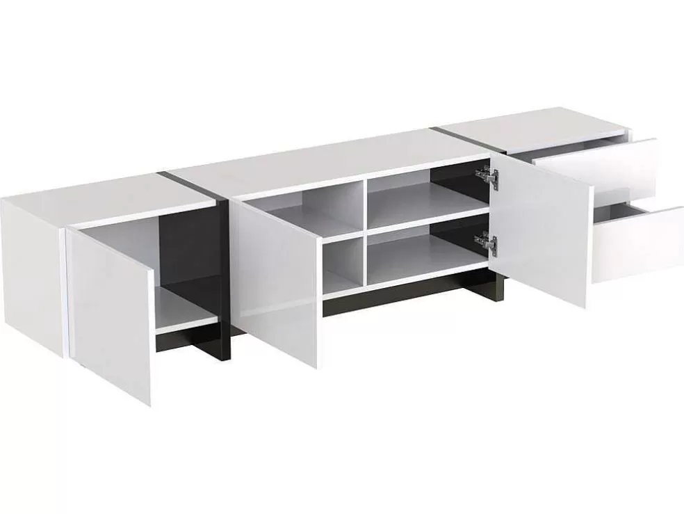 Flash Sale Modern Tv-Meubel 190Cm Met 3 Deuren En 2 Lades - Glanzend Wit & Zwart Tv-Meubel