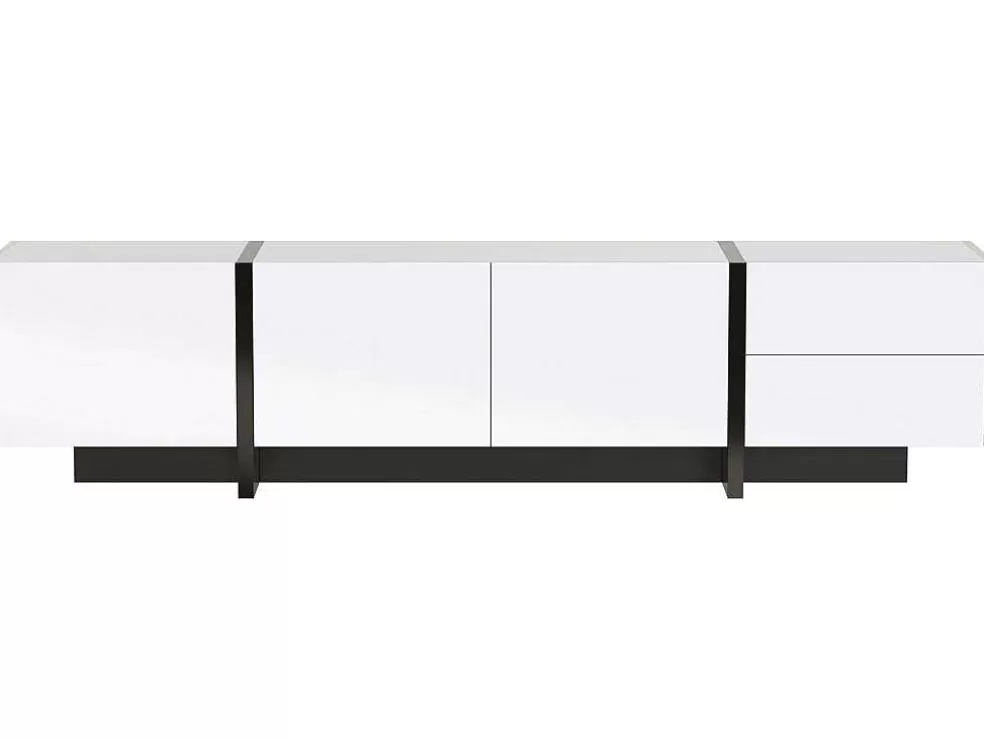 Flash Sale Modern Tv-Meubel 190Cm Met 3 Deuren En 2 Lades - Glanzend Wit & Zwart Tv-Meubel