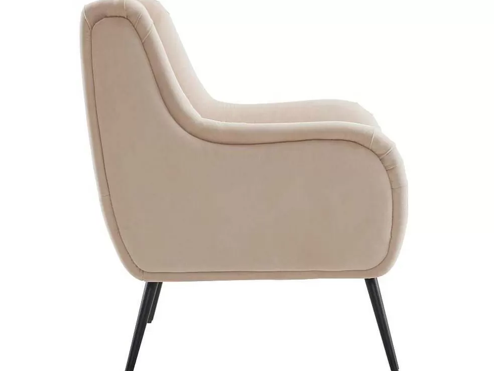 Store Moderne Loungestoel - Enkele Bank Met Armleuningen - Metalen Poten - Beige Fauteuil Stof Fluweel / Suedine