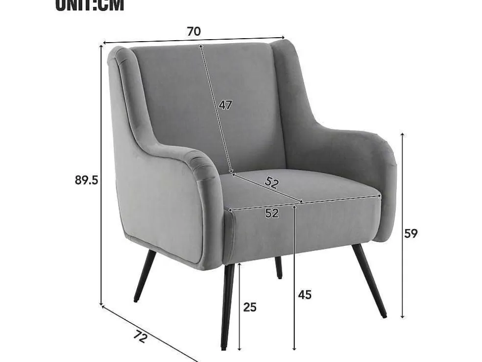 Best Moderne Loungestoel - Enkele Bank Met Armleuningen - Metalen Poten - Grijs Fauteuil Stof Fluweel / Suedine