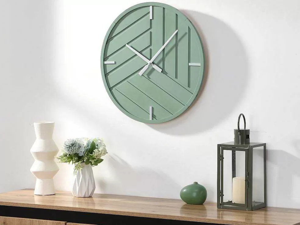 Fashion Moderne Wandklok - D. 50 Cm - Groen En Zilverkleurig - Herti Wandklok