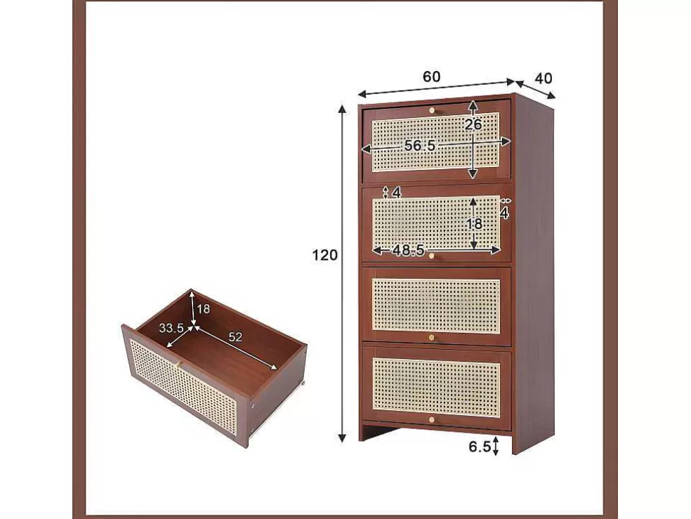 Best Sale Multifunctioneel Rotan Opbergmeubel - 1 Lade En 3 Vakken - Bruin Schoenenkast