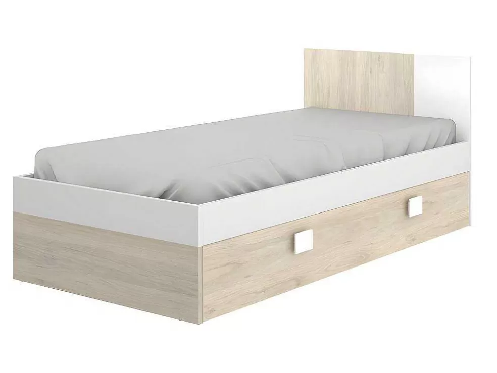 Discount Onderschuifbed - 2 X 90 X 190 Cm - Kleuren: Eiken En Wit - Sonia Bed Met Slaaplade