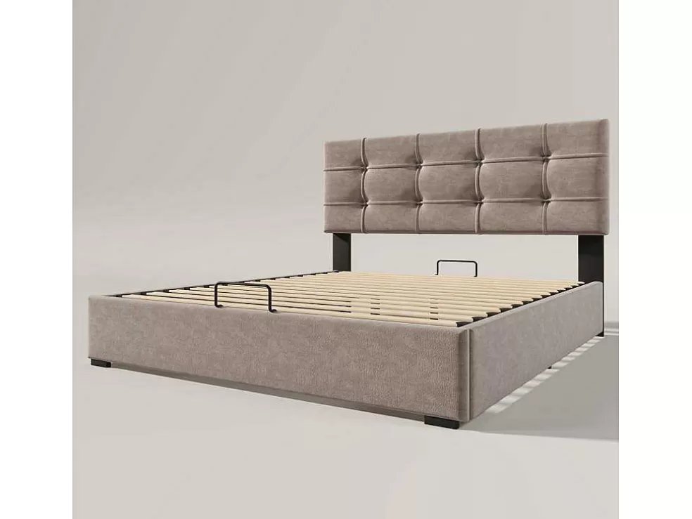 Clearance Opbergbed 140X200Cm - Stof Fluweel - Met Verstelbaar Hoofdeinde + Lattenbodem - Grijs Fluwelen Bed