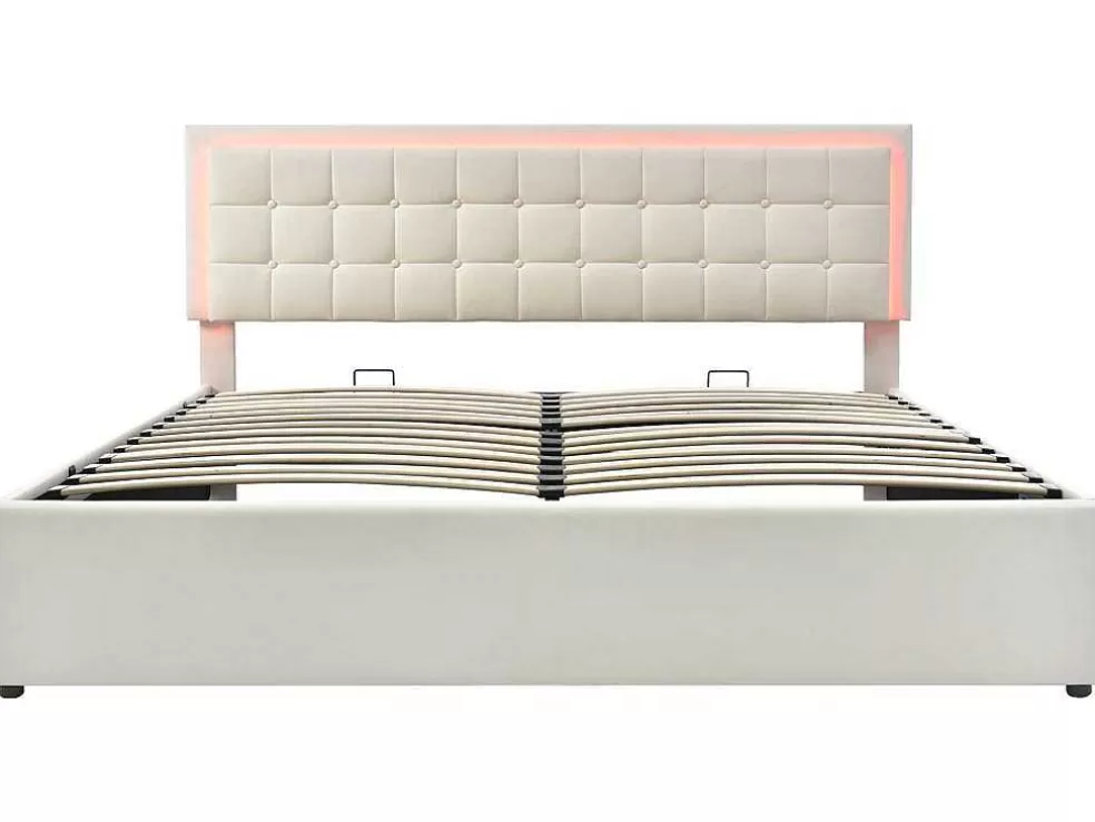 Hot Opbergbed 180 X 200 Cm - Pu Leer - Led'S - Lattenbodem - Wit Aanbiedingen: Slaapkamer & Kantoor