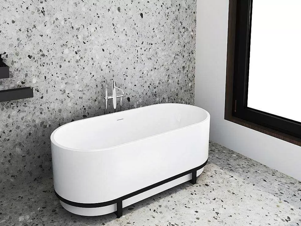Cheap Ovaal Vrijstaand Bad Met Metalen Decoratie - 230 L - 160 X 75 X 60 Cm - Wit - Acryl - Pleco Vrijstaand Bad