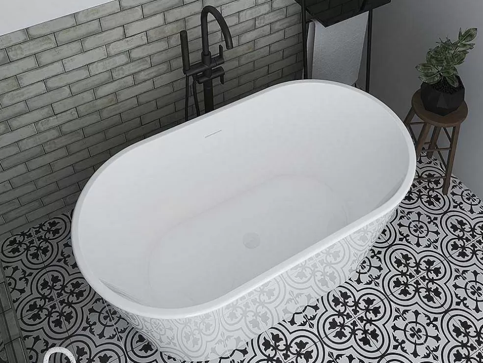 Cheap Ovalen Losstaand Bad - 180 L - 130 X 71 X 58 Cm - Wit - Acryl - Apogon Vrijstaand Bad