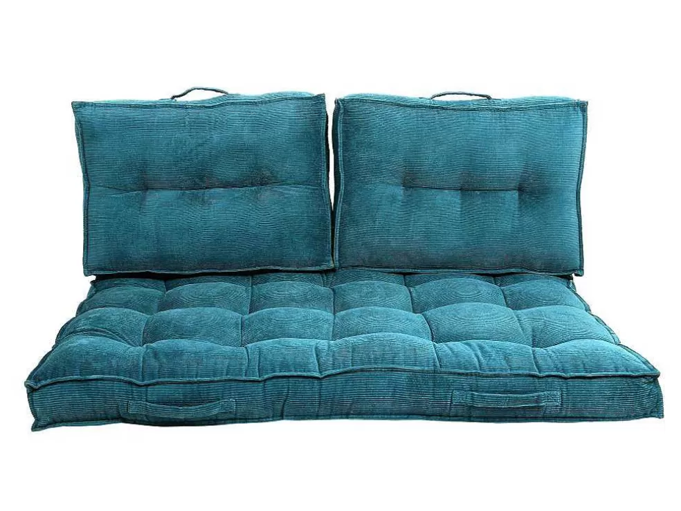 Store Palletkussen - 120 X 80 X 10 Cm - Ribfluweel - Blauw - Baila Huistextiel
