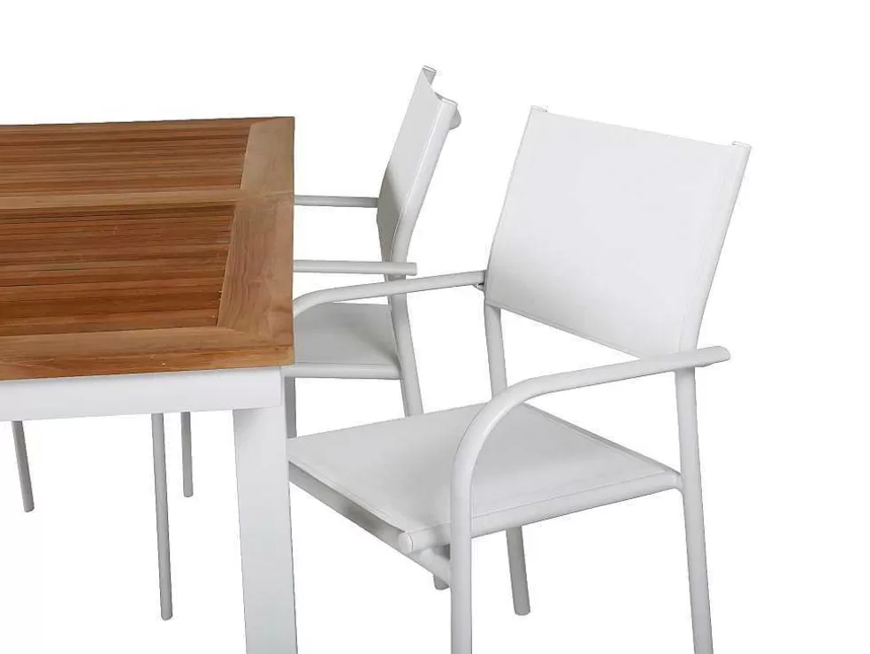 Discount Panama Tuinmeubelset Tafel 90X152/210Cm En 4 Stoel Santorini Wit, Naturel. Tuinset