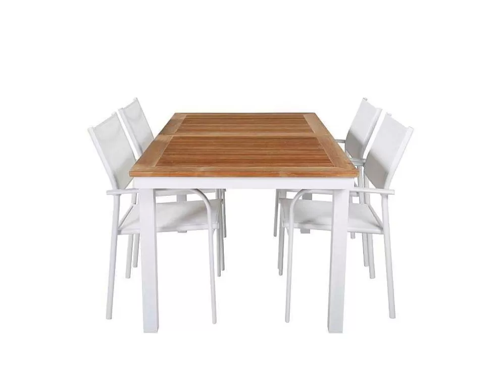 Discount Panama Tuinmeubelset Tafel 90X152/210Cm En 4 Stoel Santorini Wit, Naturel. Tuinset