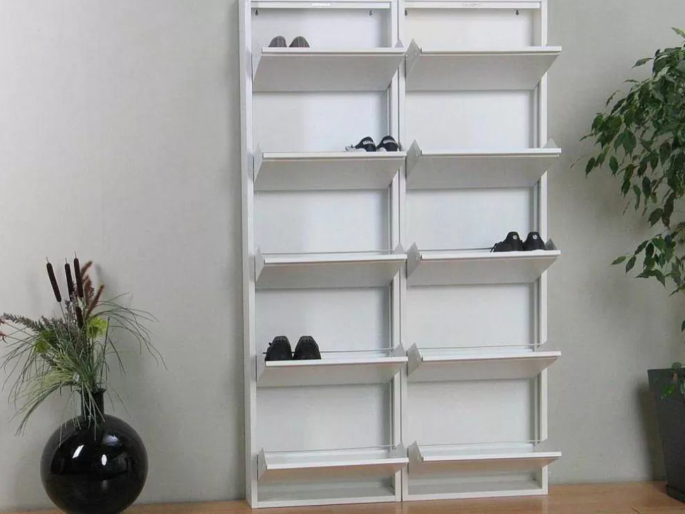 Store Pisa Schoenenkast Wit Metaal Met 5 Vakken - Set Van 2. Schoenenkast