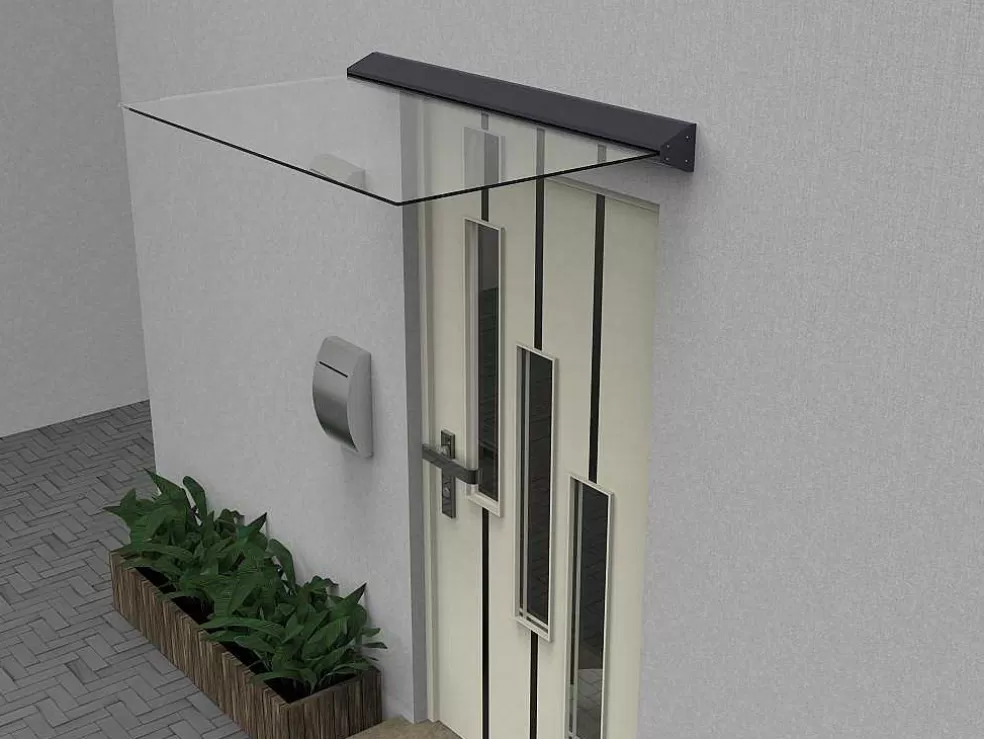 Store Platte Deurluifel Van Aluminium 140 X 90 Cm Met Ledverlichting - Luxama Luifel En Afdak