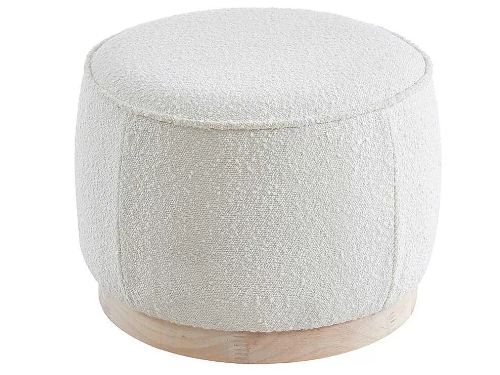 Store Poef Van Boucle Stof Met Voet In Lichtkleurig Hout - Miloden Poef