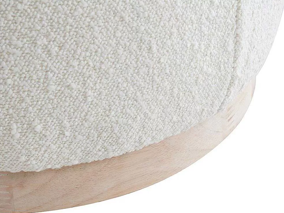 Store Poef Van Boucle Stof Met Voet In Lichtkleurig Hout - Miloden Poef