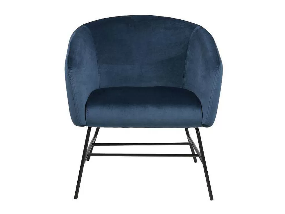 Fashion Ramy Fauteuil In Marineblauwe Stof En Zwart Metalen Onderstel. Fauteuil Met Holle Rugleuning