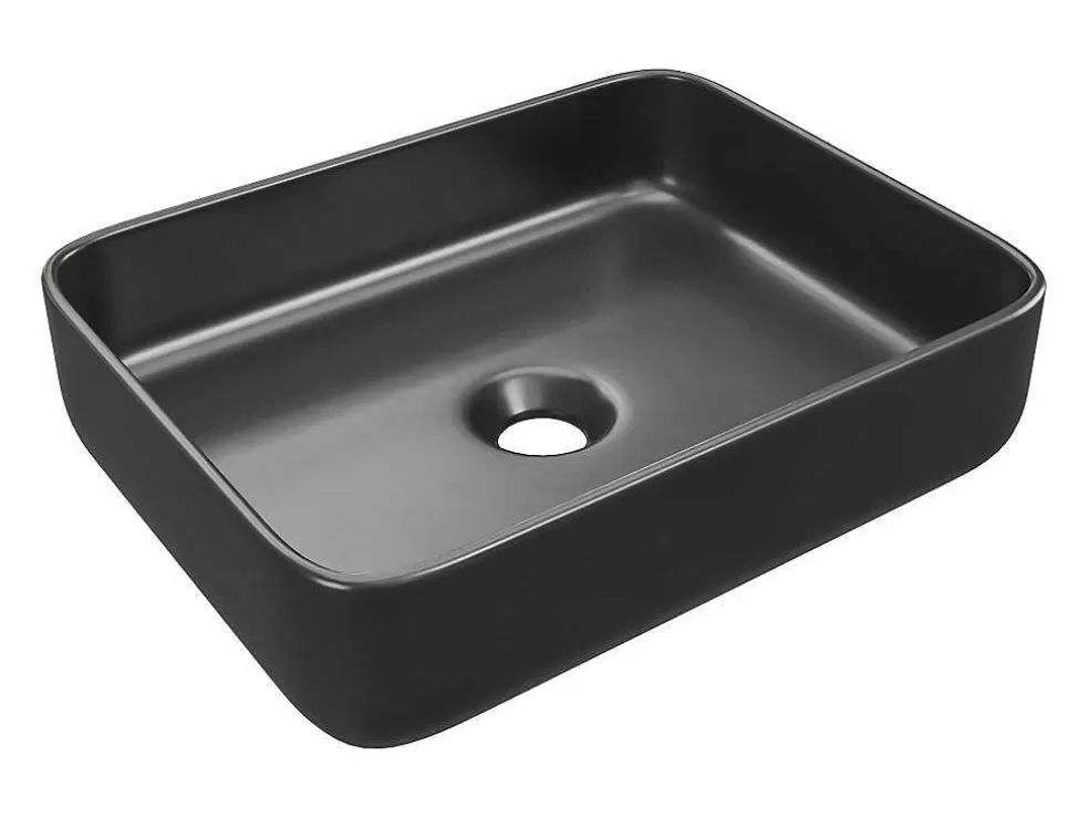 Discount Rechthoekige Keramische Opzetwastafel - Matzwart - 50 X 39 Cm - Juniko Ii Wastafel