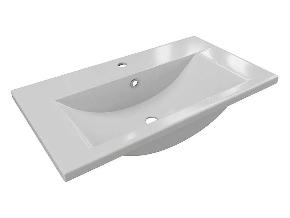 Clearance Rechthoekige Voorbouwwastafel Voor Badkamer Van Keramiek - 71,5 Cm - Wit - Yasmac Ii Wastafel
