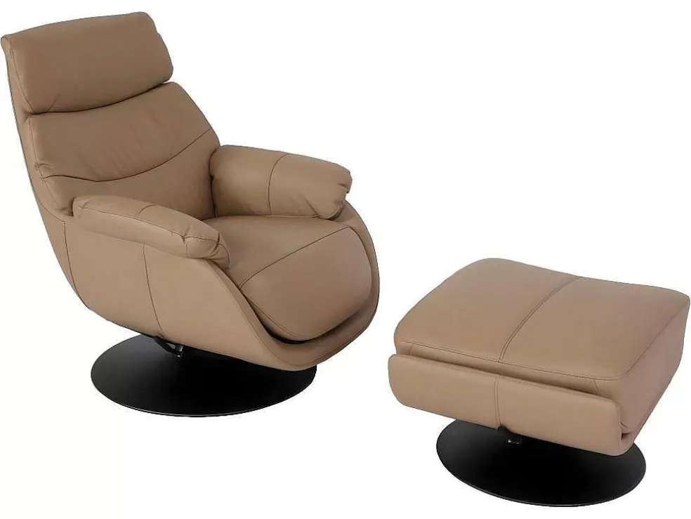 Hot Relaxfauteuil Met Kruk Mcw-K99, Taupe Fauteuil Leer