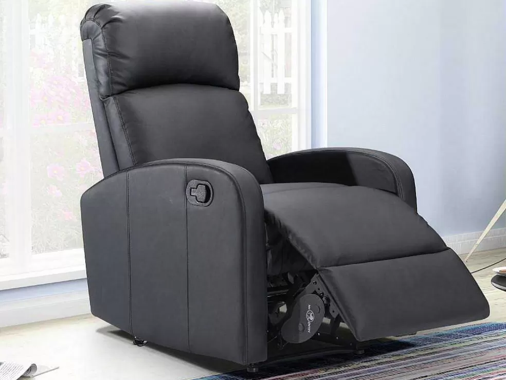 Outlet Relaxfauteuil Van Kunstleer Isao - Zwart Relaxfauteuil