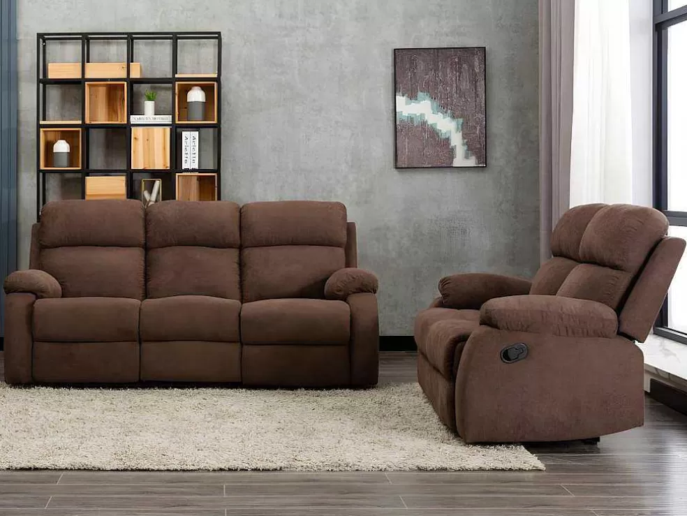 Shop Relaxzitbank 3 + 2 Plaatsen Van Stof Met Handmatig Mechanisme Tolzano - Donkerbruin Bankstel 3+2