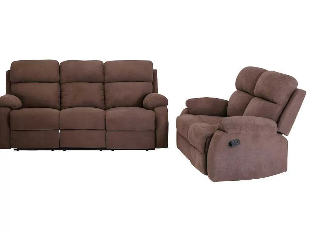 Shop Relaxzitbank 3 + 2 Plaatsen Van Stof Met Handmatig Mechanisme Tolzano - Donkerbruin Bankstel 3+2