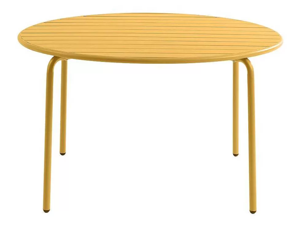 Fashion Ronde Tuintafel D110 Cm Van Metaal - Mosterdgeel - Mirmande Van Tuinset