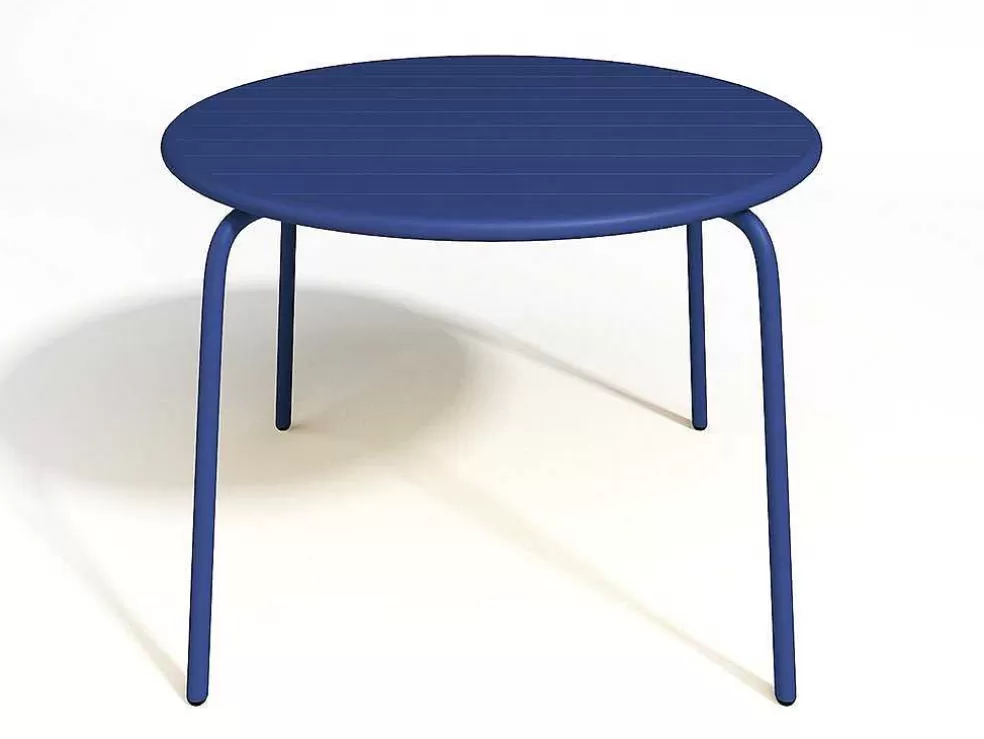 Best Sale Ronde Tuintafel Mirmande - Metaal - D. 110 Cm - Donkerblauw Tuinset