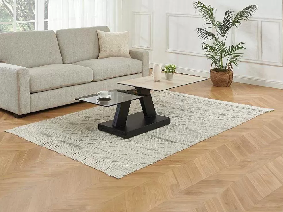 New Salontafel Met Draaibladen - Keramiek, Gerookt Gehard Glas En Metaal - Zwart En Naturel - Oyrus Van Maison Cephy Salontafel