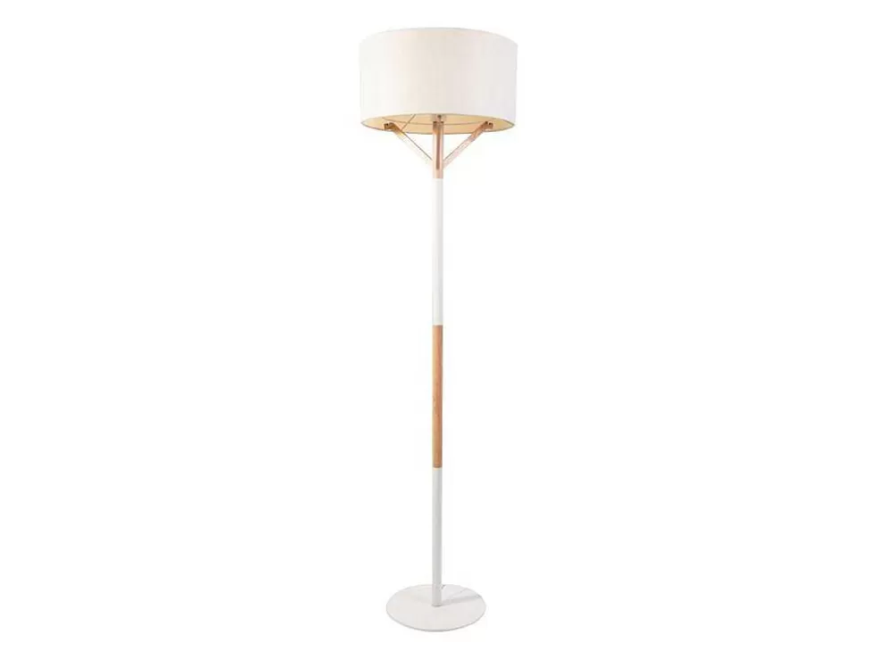 Best Scandinavische Staande Lamp Van Metaal, Linnen En Hevea - D44 X H164 Cm - Naturel En Wit - Addis Staande Lamp