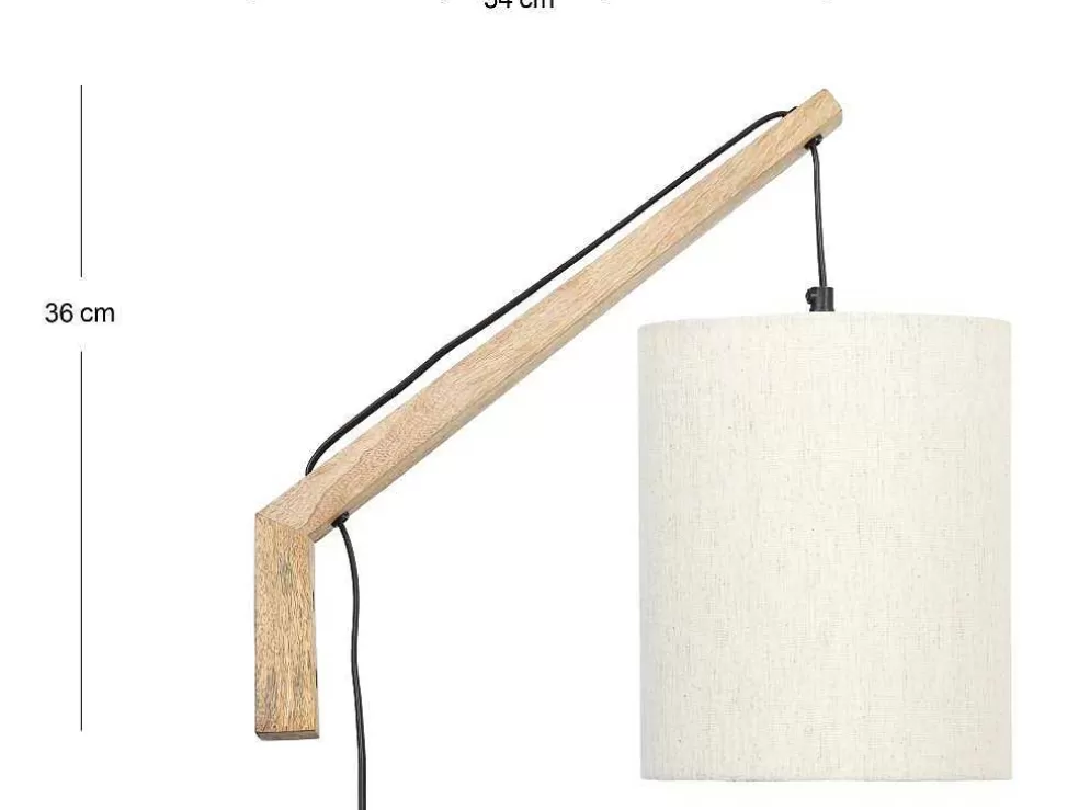 Best Sale Scandinavische Wandlamp - Mangohout En Stof - D21 X H36 Cm - Licht Naturel En Beige - Paliana Wandlamp