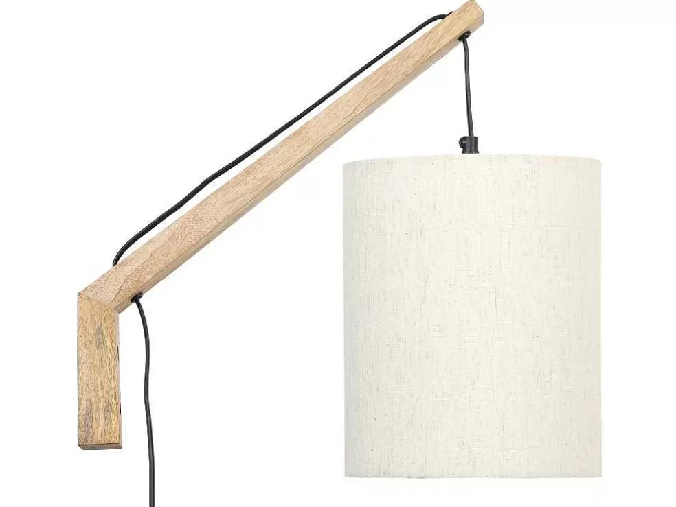Best Sale Scandinavische Wandlamp - Mangohout En Stof - D21 X H36 Cm - Licht Naturel En Beige - Paliana Wandlamp