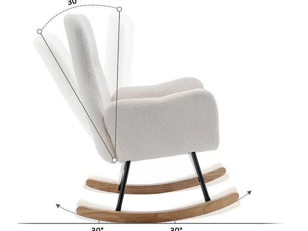Sale Schommelstoel - Relaxstoel Voor In De Woonkamer - Opgevuld Met Teddypluche - Vakjes Aan De Zijkant Van De Armleuningen - Houten Onderstel - Wit Fauteuil Stof