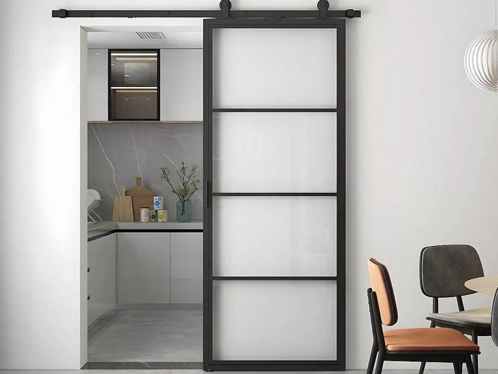 Best Schuifdeur Sinca - H205 X B83 Cm - Gehard Glas En Aluminium Schuifdeur