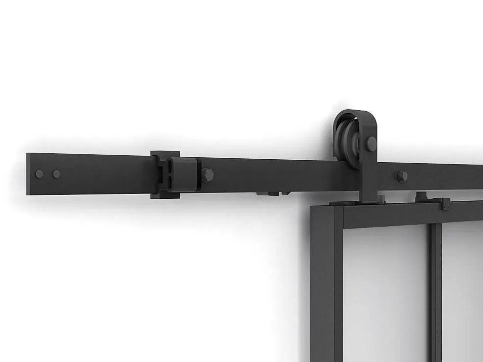 Store Schuifdeur Werkplaatsstijl Met Rails - Zwart En Mat Gehard Glas - H205 Cm X B83 Cm - Artisto Ii Schuifdeur