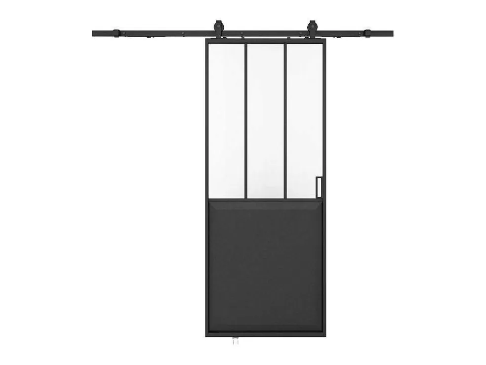 Store Schuifdeur Werkplaatsstijl Met Rails - Zwart En Mat Gehard Glas - H205 Cm X L63 Cm - Artisto Ii Schuifdeur