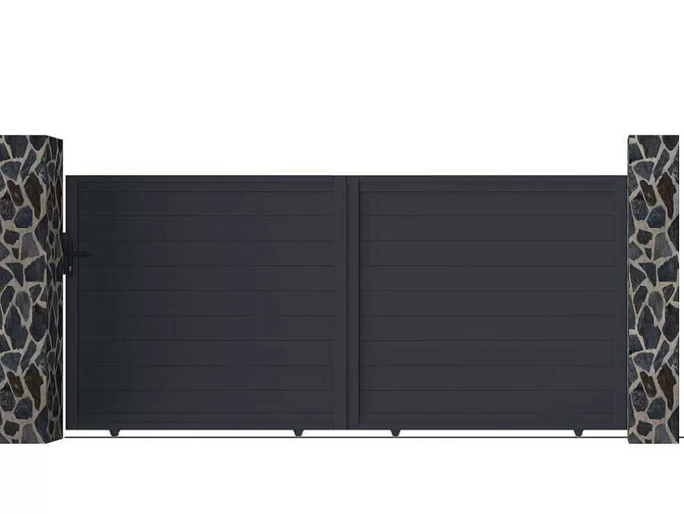 Best Sale Schuifpoort Van Antraciet Opengewerkt Aluminium - L374 X 165 Cm - Nazario Hekjes & Poorten
