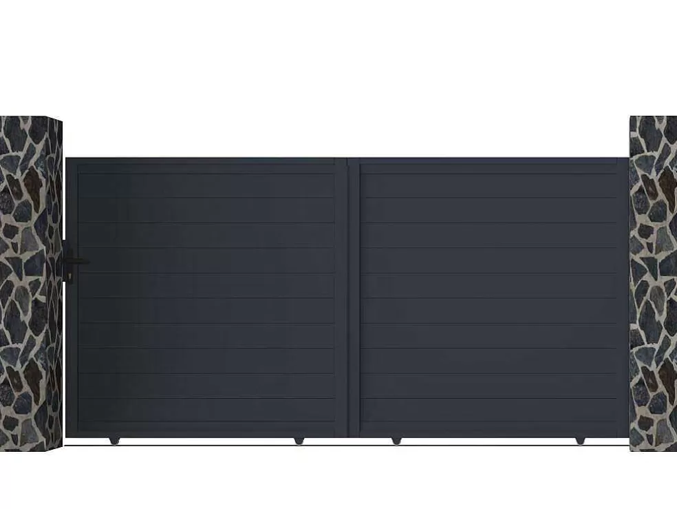 Hot Schuifpoort Van Antraciet Opengewerkt Aluminium - L374 X 180 Cm - Nazario Hekjes & Poorten