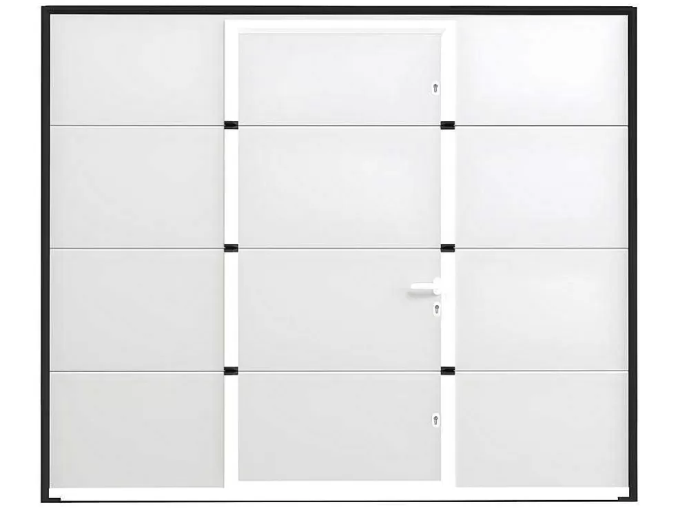 Discount Sectionale Garagedeur Met Glad Effect Met Centrale Witte Loopdeur En Motor - Lavega Garagedeur