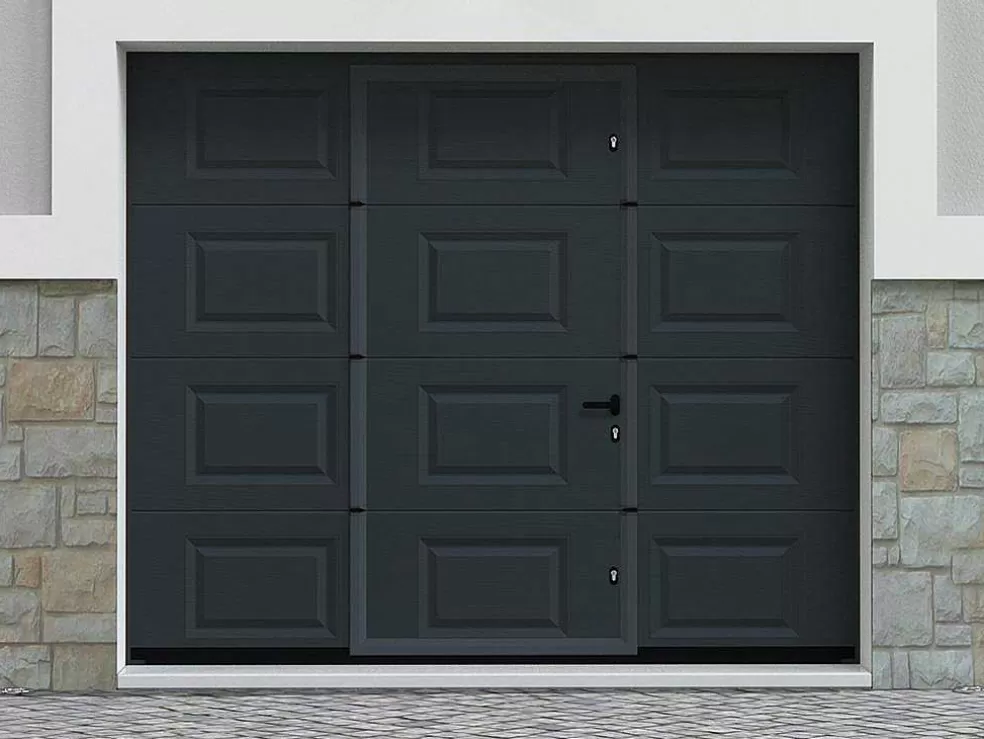 Best Sale Sectionale Garagedeur Met Motor Met Centrale Antraciet Loopdeur - Caopas Garagedeur